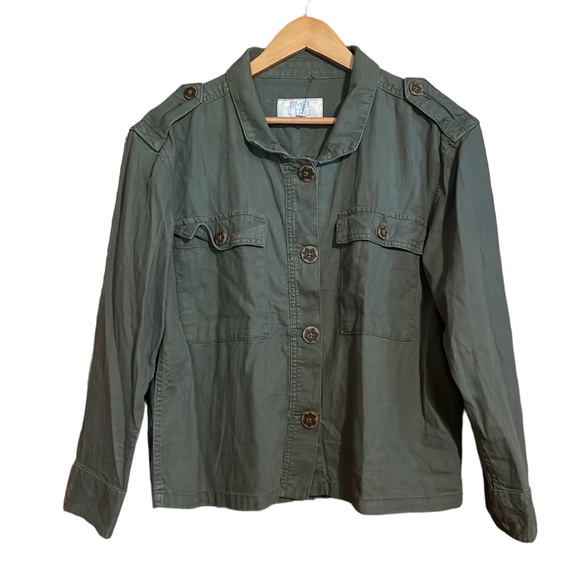 •TIME AND TRU•ARMY GREEN VISCOSE-LINEN BLEND BUTTON LIGHTWEIGHT SHACKET SIZE S - Picture 1 of 7